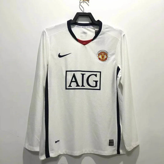 Camiseta Manchester United 2007/08 Visitante Manga Larga