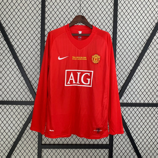 Camiseta Manchester United 2007/08 Local Manga Larga
